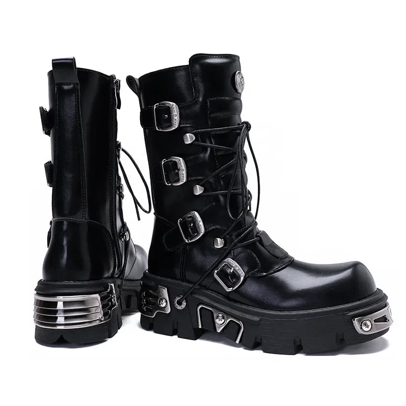 Funki Findz | Boots | Women's Chunky Heel Buckle Biker Boots