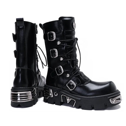 Funki Findz | Boots | Women's Chunky Heel Buckle Biker Boots