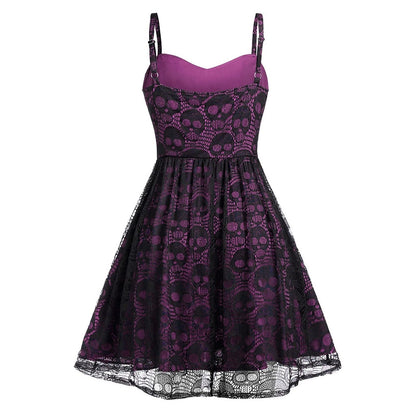 Funki Findz | Dresses | Women's Gothic Skull Lace Mini Dress