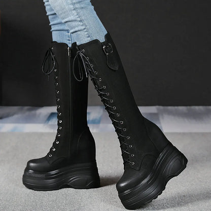 Funki Findz | Boots | Women's Leather Platform Lace Up Wedges