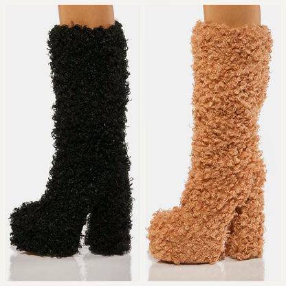 Funki Findz | Boots | Women's Knee-High Fuzzy Platform Boots