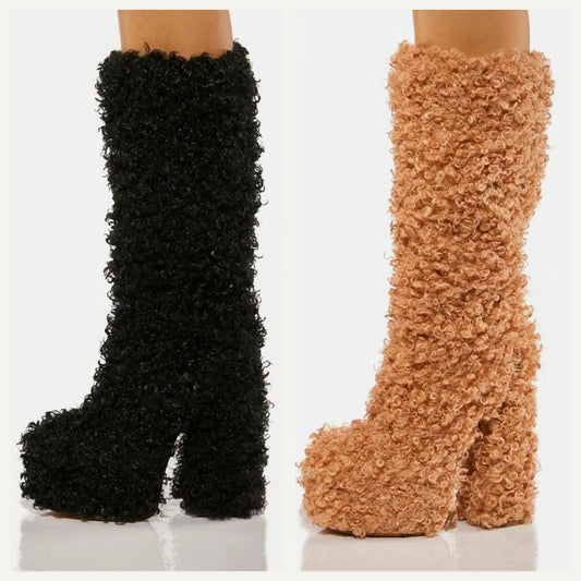 Funki Findz | Boots | Women's Knee-High Fuzzy Platform Boots
