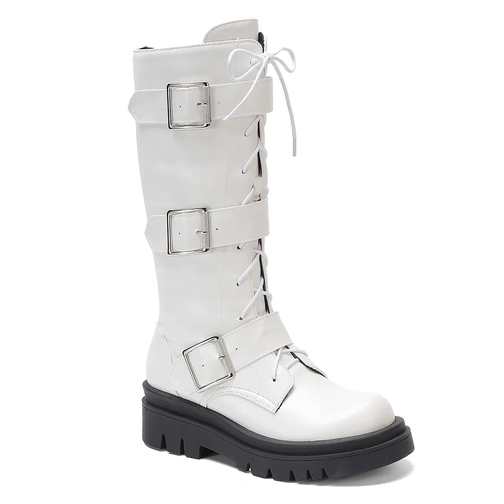 Funki Findz | Boots | Women's Punk Buckle Strap Wedge Boots