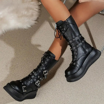 Funki Findz | Boots | Women's Gothic Mid-Calf Platform Boots