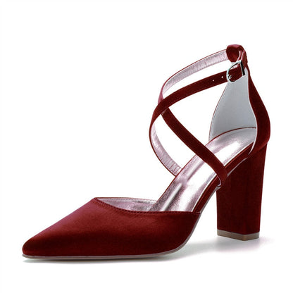 Funki Findz | Shoes | Women's Cross Strap Satin Block Heels