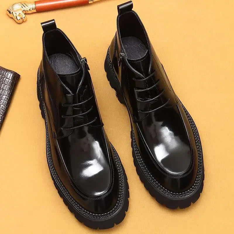 Funki Findz | Boots | Men's Leather Chunky Heel Dress Boots