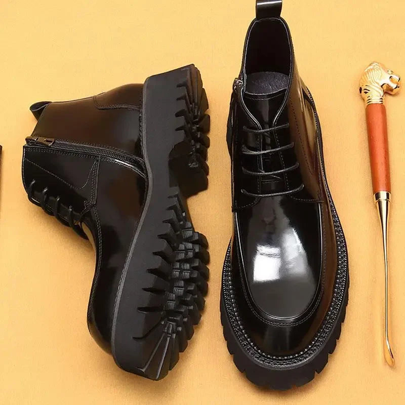 Funki Findz | Boots | Men's Leather Chunky Heel Dress Boots