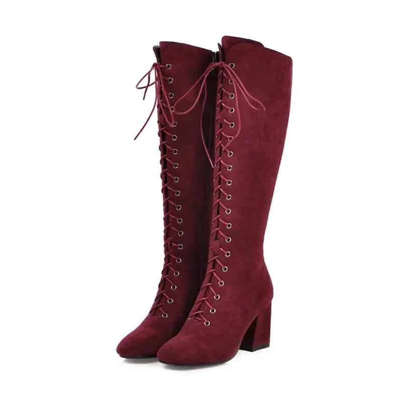 Funki Findz | Boots | Women's Suede Lace Up Knee High Boots