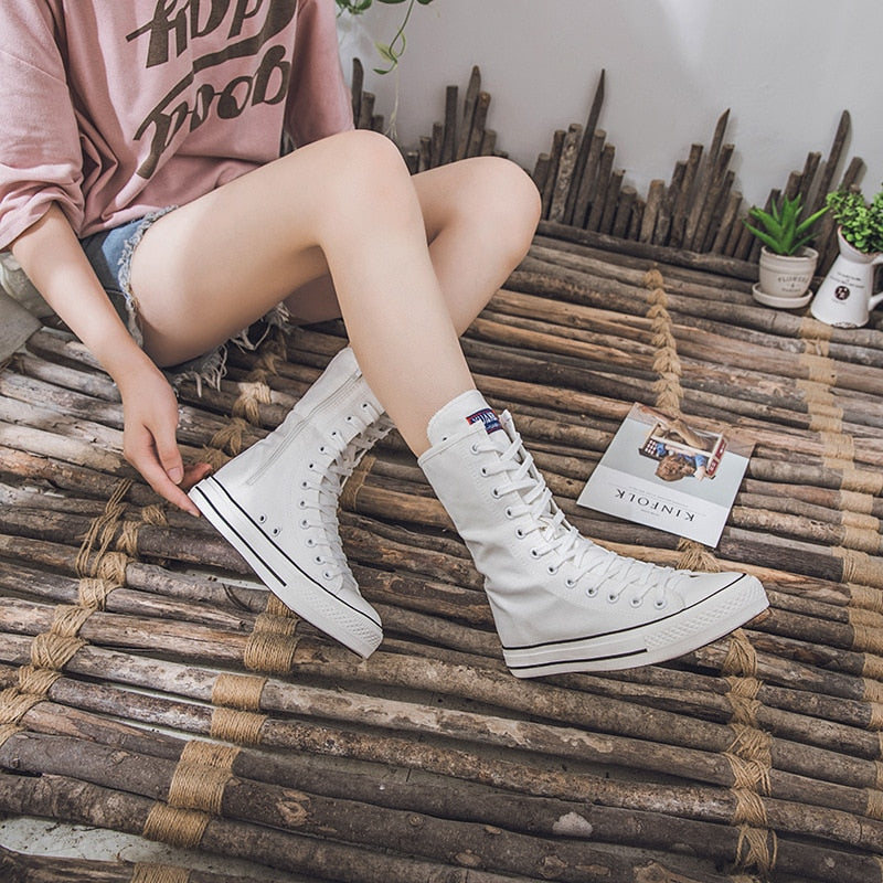 Funki Findz | Boots | Women's Calf-High Flat Canvas Sneakers