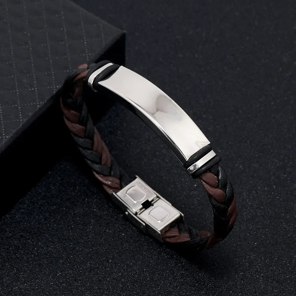 Funki Findz | Bracelets | Unisex Titanium Woven Leather Bracelet