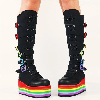 Funki Findz | Boots | Women's Gothic Rainbow Platform Boots