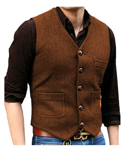 Funki Findz | Vests | Men's Herringbone Tweed Casual Waistcoat