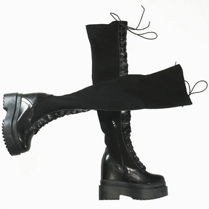 Funki Findz | Boots | Women's Leather Over Knee Wedge Boots