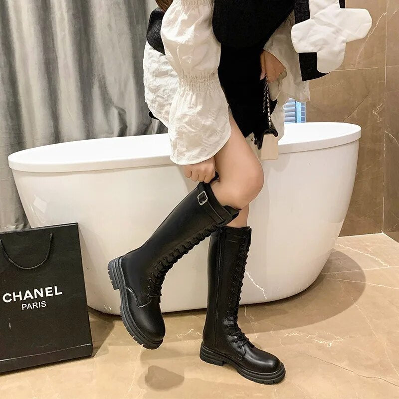 Funki Findz | Boots | Women's Knee-High Lace Up Buckle Boots