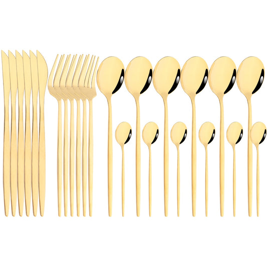Funki Findz | Cutlery Sets | Gold Stainless Steel Mirror Polish 24 Set