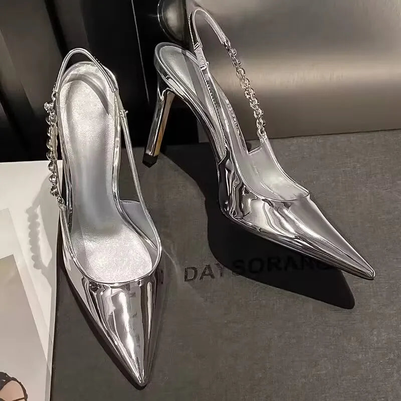 Funki Findz | Shoes | Women's Shiny Metallic Stiletto Slingbacks