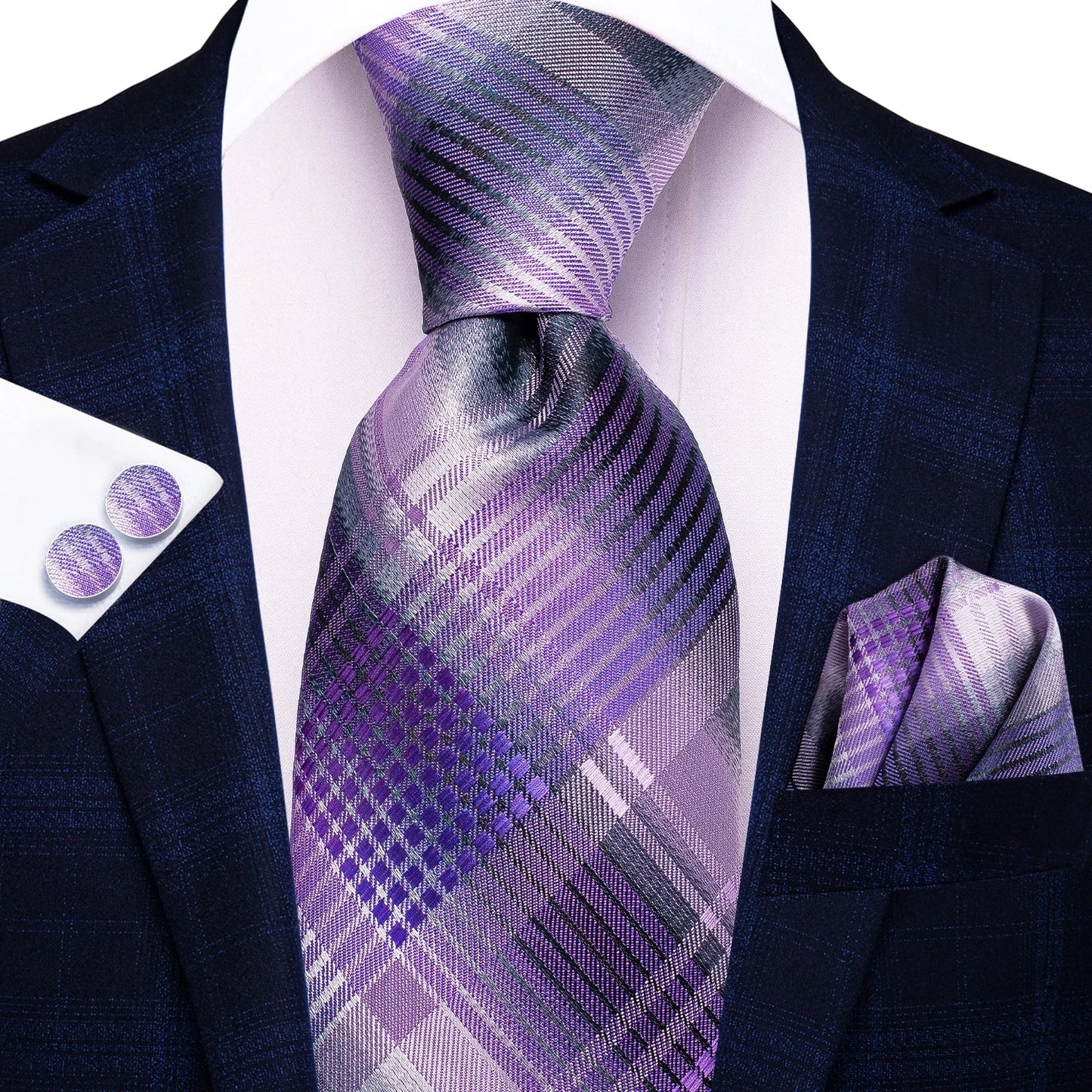 Funki Findz | Neckties | Men's Purple Silk Wedding 3Pcs Tie Set