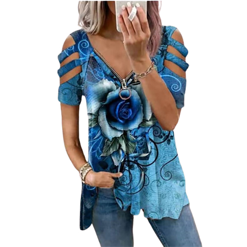 Funki Findz | Shirts | Women's Cross Strap Short Sleeve Zip Shirt