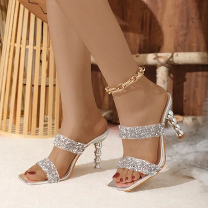 Funki Findz | Shoes | Women's Square Crystal Heel Party Sandal