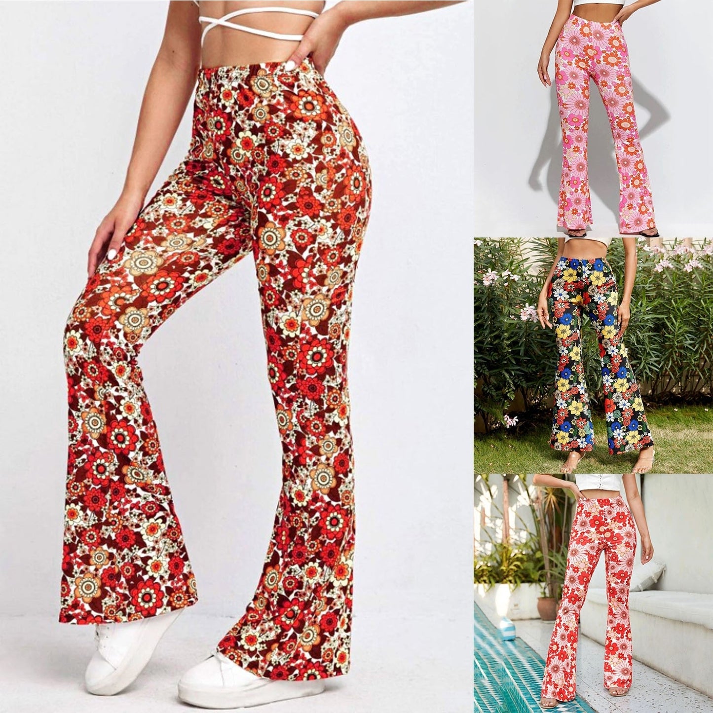 Funki Findz | Pants | Women's Funky Floral Boho Flared Trousers