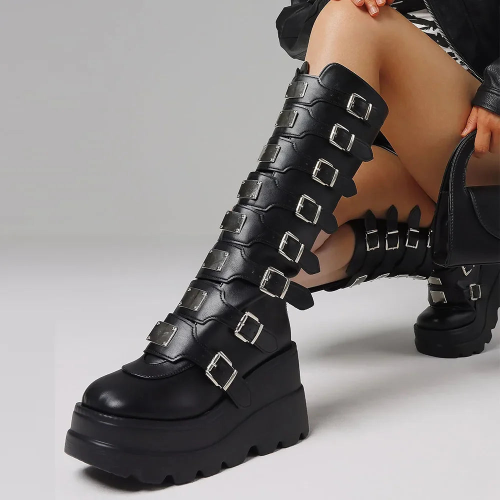 Funki Findz | Boots | Women's Punk Goth Multi Buckle Boots