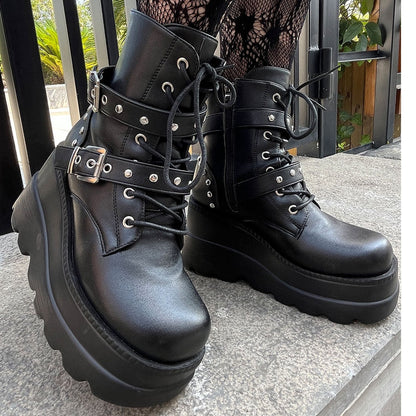 Funki Findz | Boots | Women's Punk Platform Ankle Wedge Boots