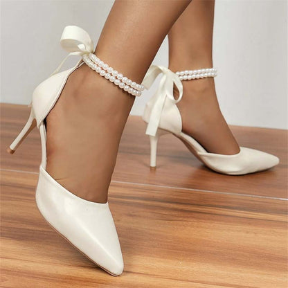 Funki Findz | Shoes | Women's Pearl and Satin Tie Bridal Shoes