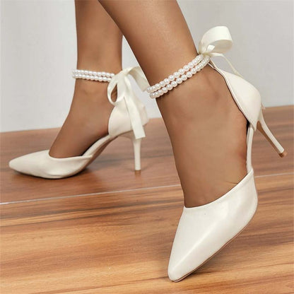 Funki Findz | Shoes | Women's Pearl and Satin Tie Bridal Shoes