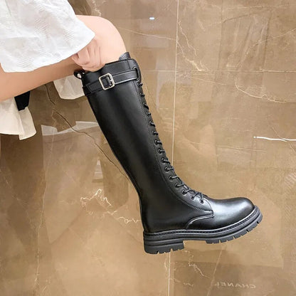 Funki Findz | Boots | Women's Knee-High Lace Up Buckle Boots