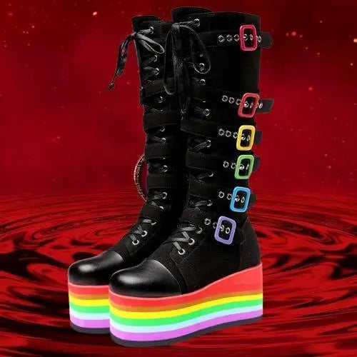 Funki Findz | Boots | Women's Gothic Rainbow Platform Boots