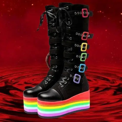 Funki Findz | Boots | Women's Gothic Rainbow Platform Boots