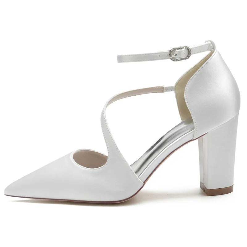 Funki Findz | Shoes | Women's Block Heel Satin Wedding Pumps
