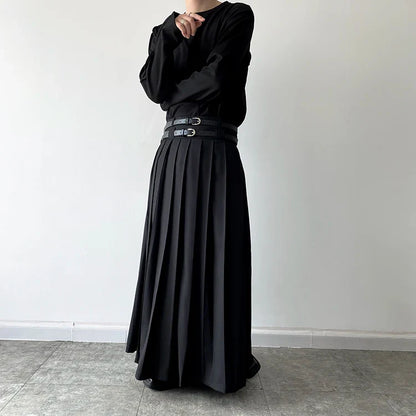 Funki Findz | Skirts | Men's Japanese High Waist Long Pleat Skirt