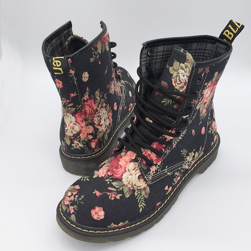 Funki Findz | Boots | Women's Canvas Flower Print Ankle Boots