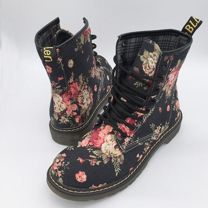 Funki Findz | Boots | Women's Canvas Flower Print Ankle Boots
