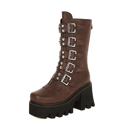 Funki Findz | Boots | Women's Chunky Mid-Calf Buckle Boot