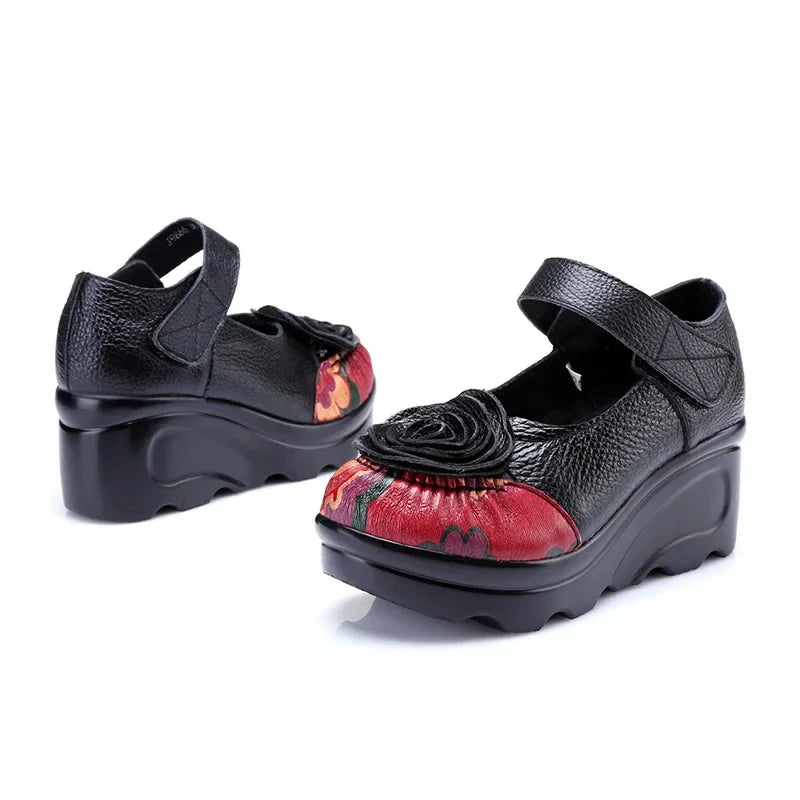 Funki Findz | Shoes | Women's Cute Red Flower Leather Wedges