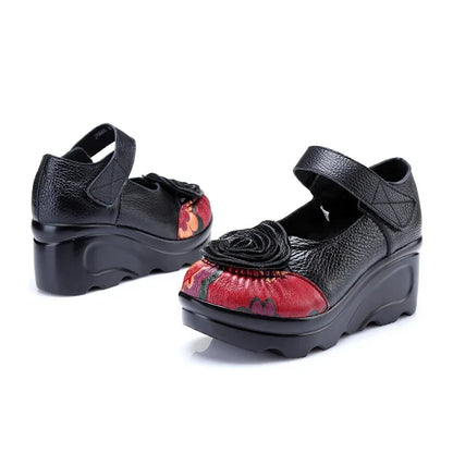 Funki Findz | Shoes | Women's Cute Red Flower Leather Wedges