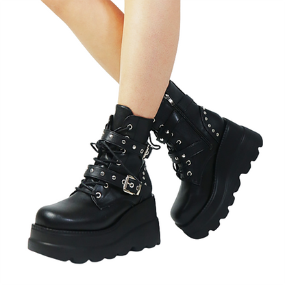 Funki Findz | Boots | Women's Punk Platform Ankle Wedge Boots