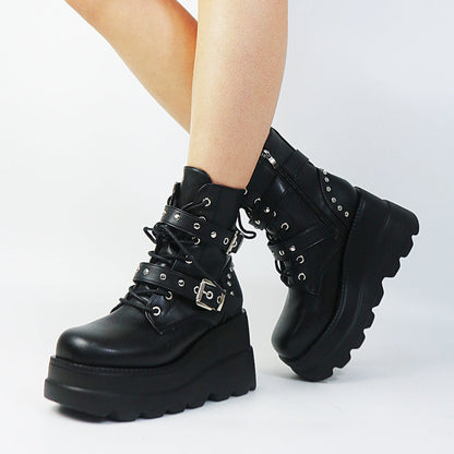 Funki Findz | Boots | Women's Punk Platform Ankle Wedge Boots