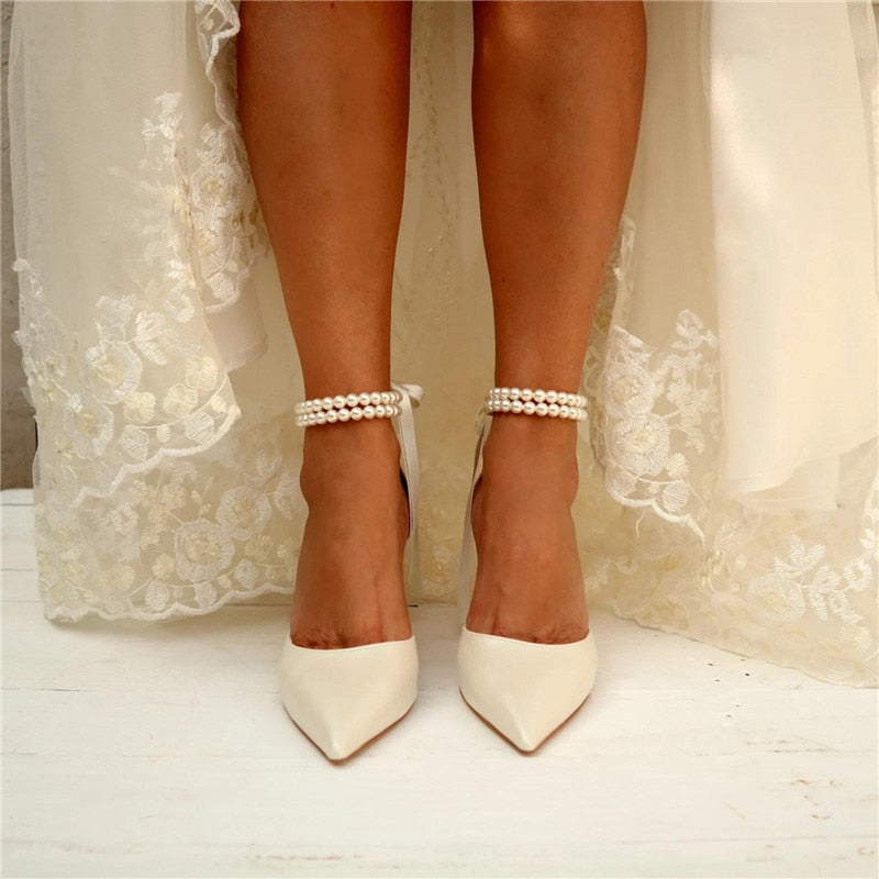 Funki Findz | Shoes | Women's Satin and Pearl Wedding Shoes