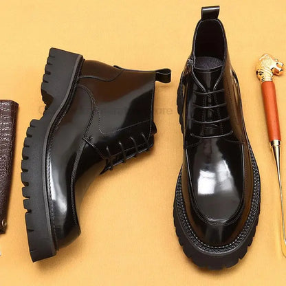 Funki Findz | Boots | Men's Leather Chunky Heel Dress Boots