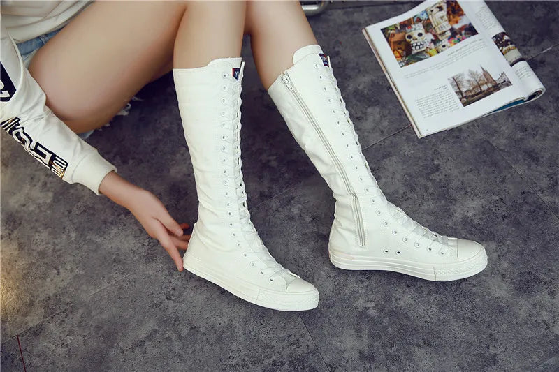 Funki Findz | Boots | Women's Canvas Knee High Lace Up Boots