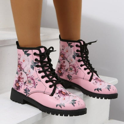 Funki Findz | Boots | Women's Floral Rose Print Flat Ankle Boots