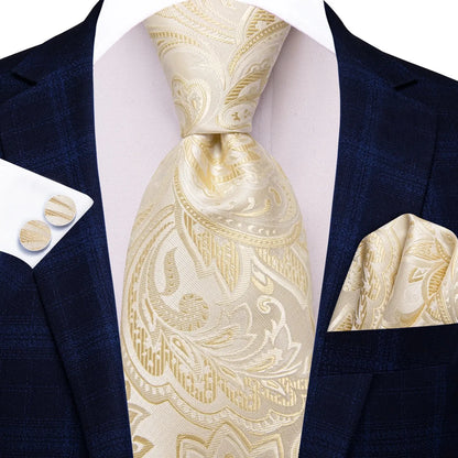 Funki Findz | Neckties | Men's Champagne Gold Silk Tie 3Pcs Set