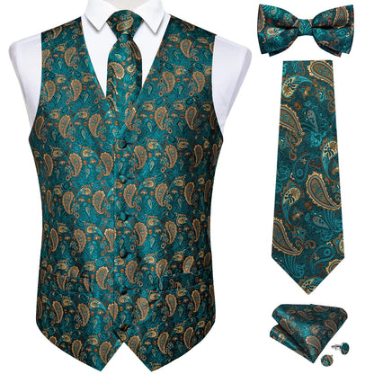 Funki Findz | Vests | Men's Formal 5 Pcs Silk Waistcoat Tie Sets