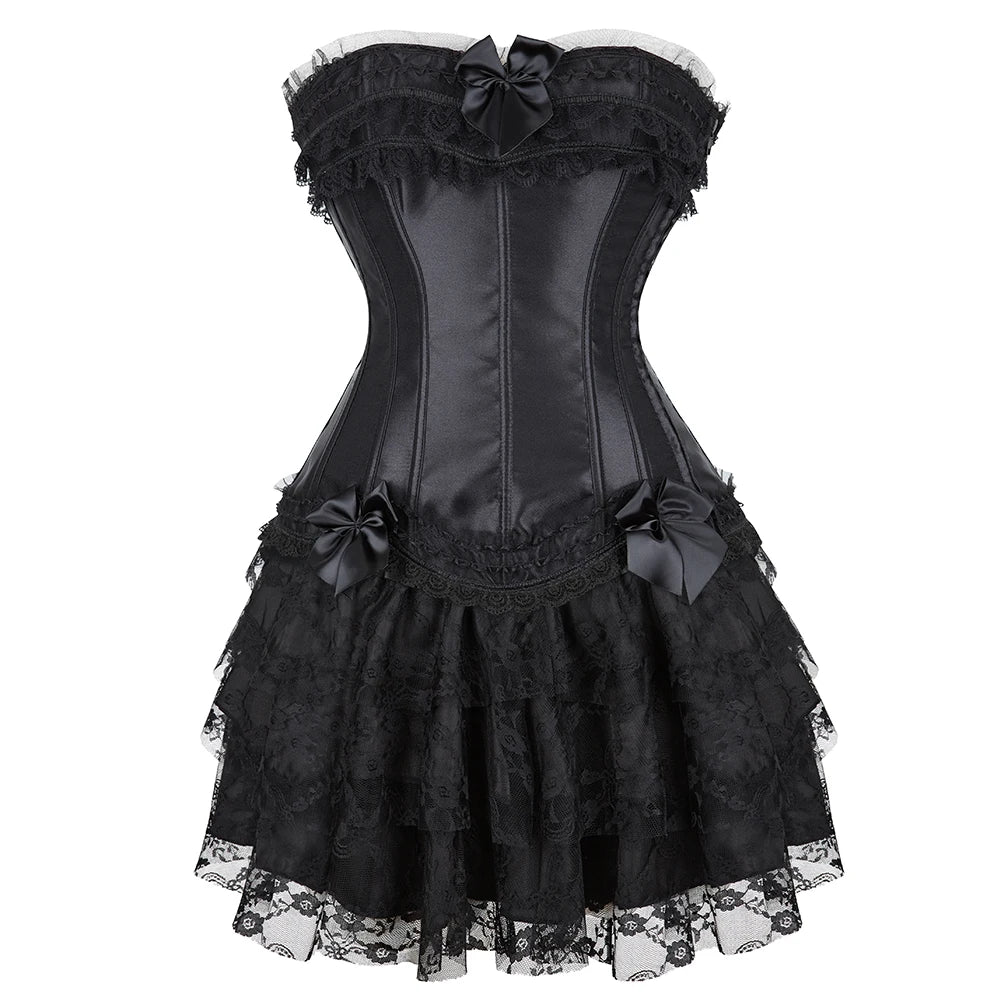 Funki Findz | Dresses | Women's Gothic Satin Lace Corset Dress