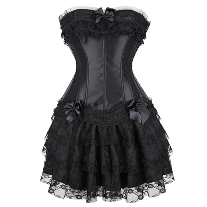 Funki Findz | Dresses | Women's Gothic Satin Lace Corset Dress