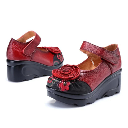 Funki Findz | Shoes | Women's Cute Red Flower Leather Wedges