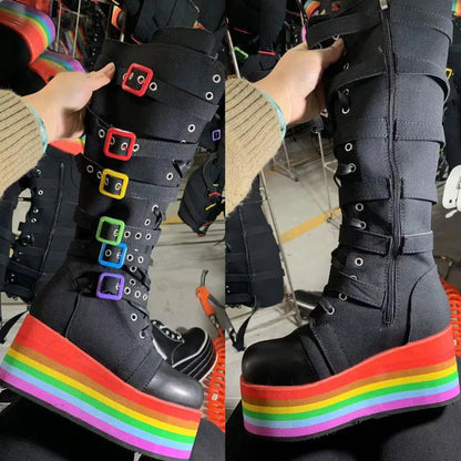 Funki Findz | Boots | Women's Gothic Rainbow Platform Boots
